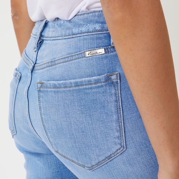 KanCan Women High Rise Blue Light Wash Distressed Leopard Patches Jeans size 27 - Picture 8 of 10